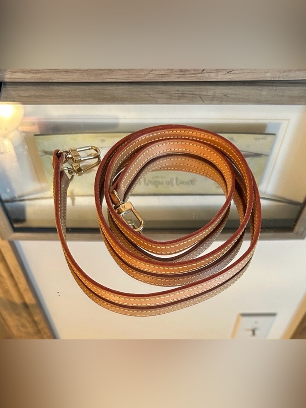 Louis Vuitton Leather Crossbody/Shoulder Strap in Tan and Brown Gold EUC Clasps